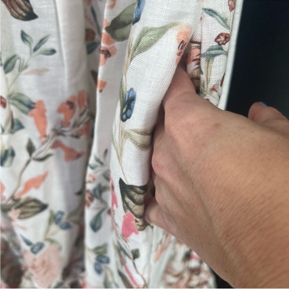 NWT Cara Cara Blue Hill Dress in Trellis Floral Ivory Tiered Linen Dress 4 Four - Picture 14 of 16